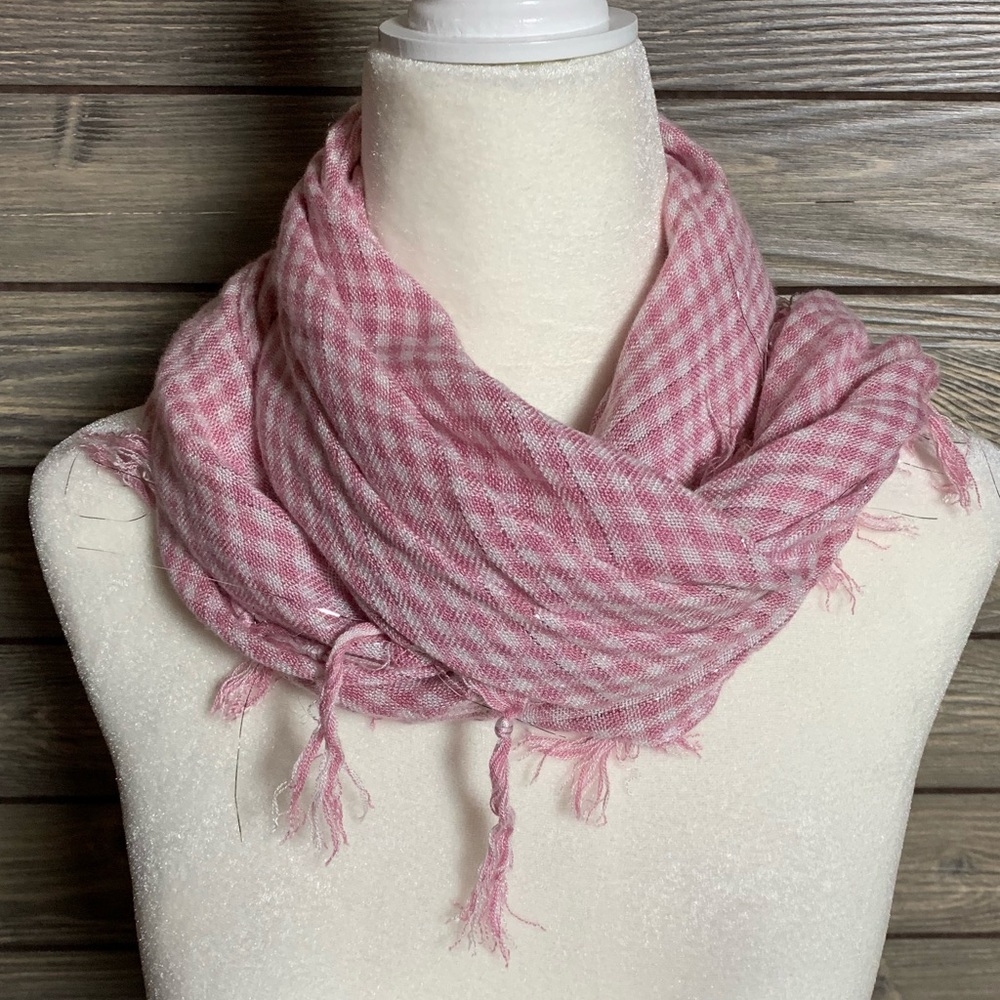 Pink Plaid Fringe Scarf